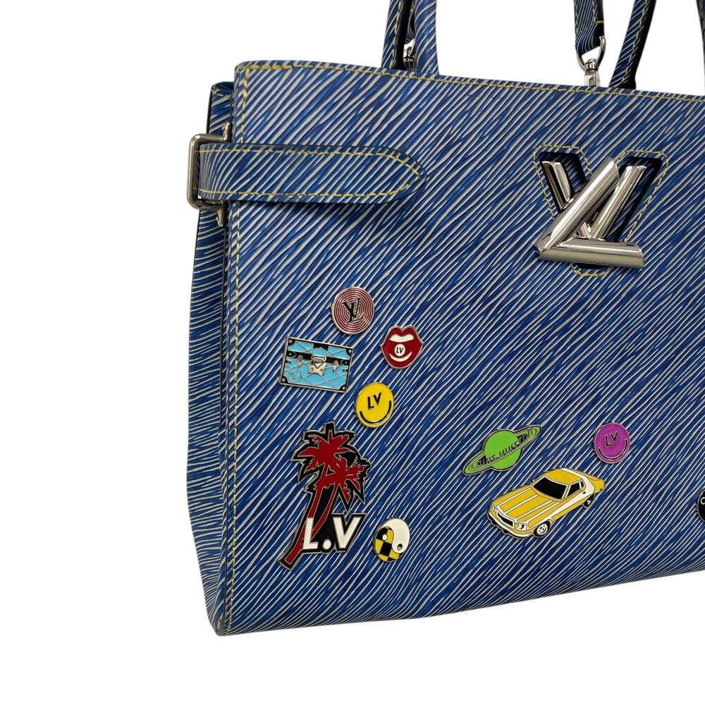 Louis Vuitton 2017 Twist Tote Limited Edition Pin Embellished Blue Epi Leather - Picture 3 of 12